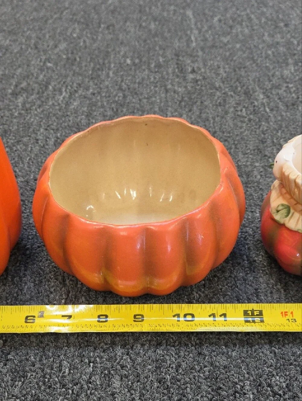 3 Orange Ceramic Pumpkin Decorative Candy Bowls - Unbranded
